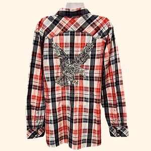 Ariat Rodeo Cowgirl Red Plaid Western Pearl Snaps,Silver Sequin USA 🇺🇸 Plus 2X